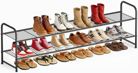 AOODA long 2-tier shoe rack in closet keeps entryway organized and tidy.