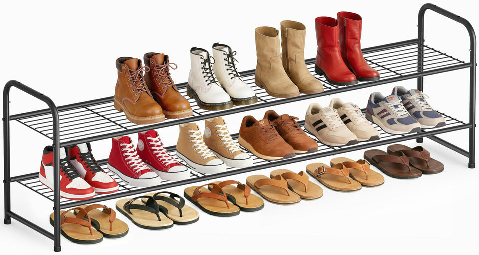 AOODA long 2-tier shoe rack in closet keeps entryway organized and tidy.