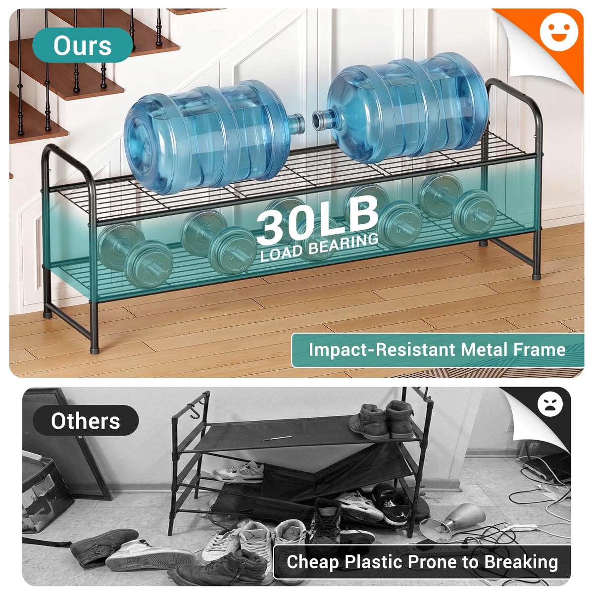 AOODA wide shelf shoe rack in bedroom closet with shoes neatly arranged.