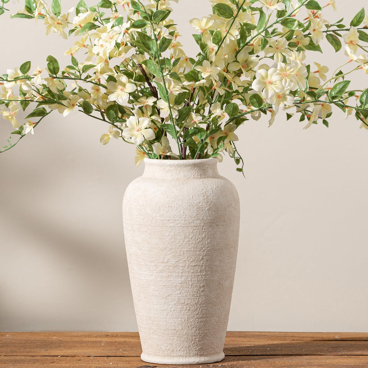 OOIT ceramic flower vase 11-inch white for elegant tabletop decor and fresh-cut blooms.