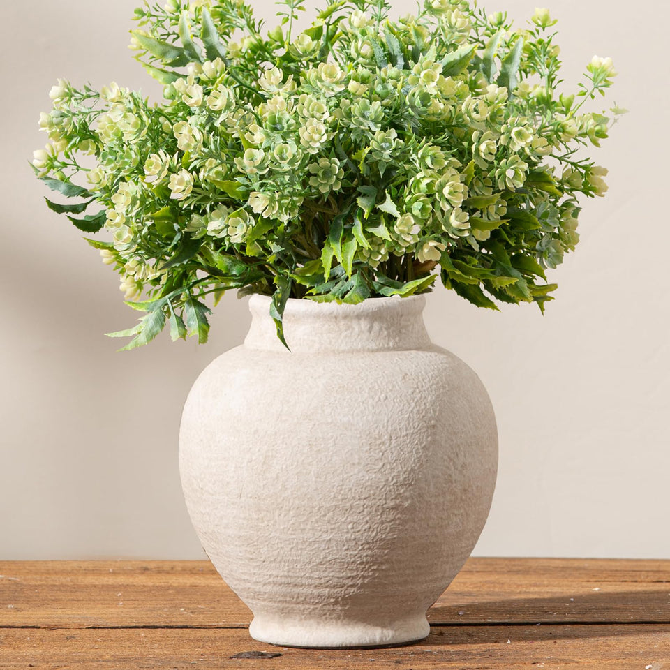 OOIT ceramic rustic farmhouse vase 6-inch white on display for timeless shelves and table decor