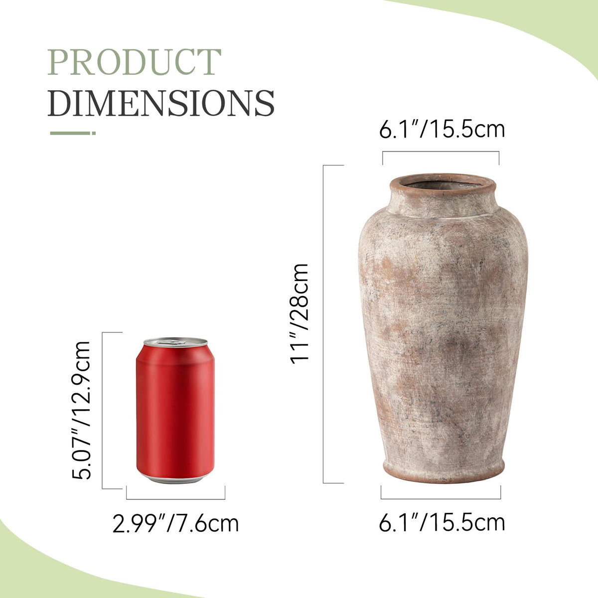 OOIT vase 11 inch side view, enhances shelves and tabletops with farmhouse charm.