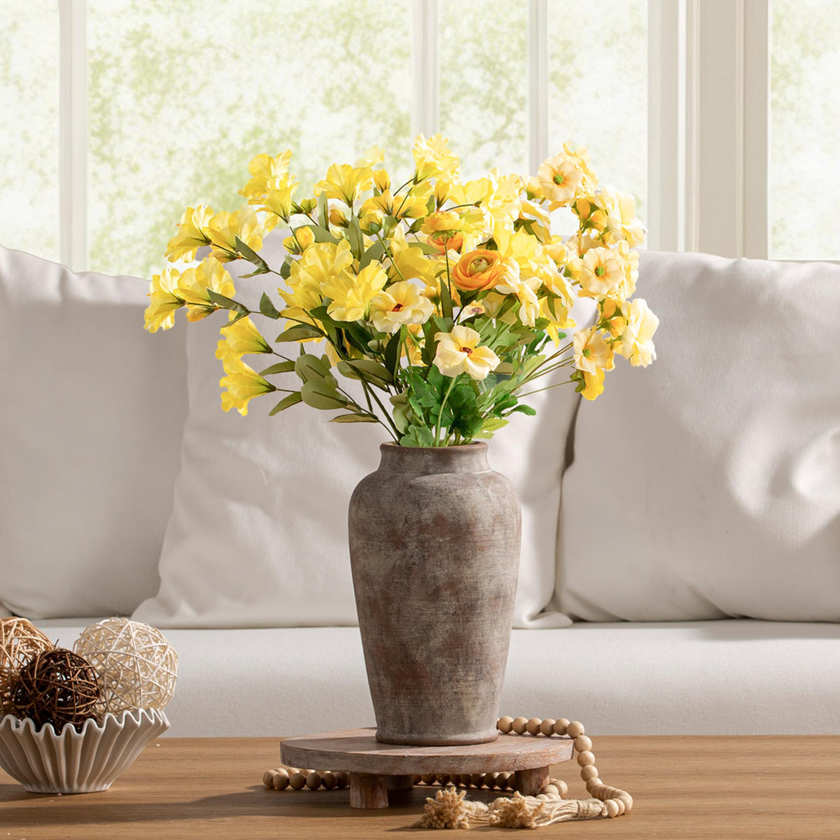 OOIT rustic vase with pampas grass, adds textural interest to decor.