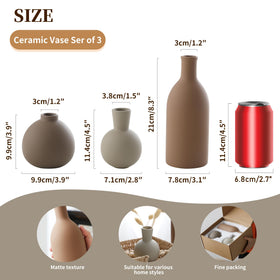 OOIT brown ceramic vases arranged together highlight natural dried flowers.