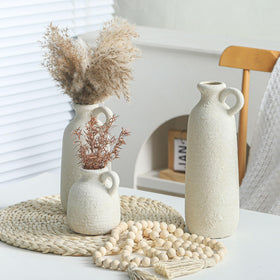 OOIT ceramic vase set of 3 with handle, compatible with artificial arrangements.