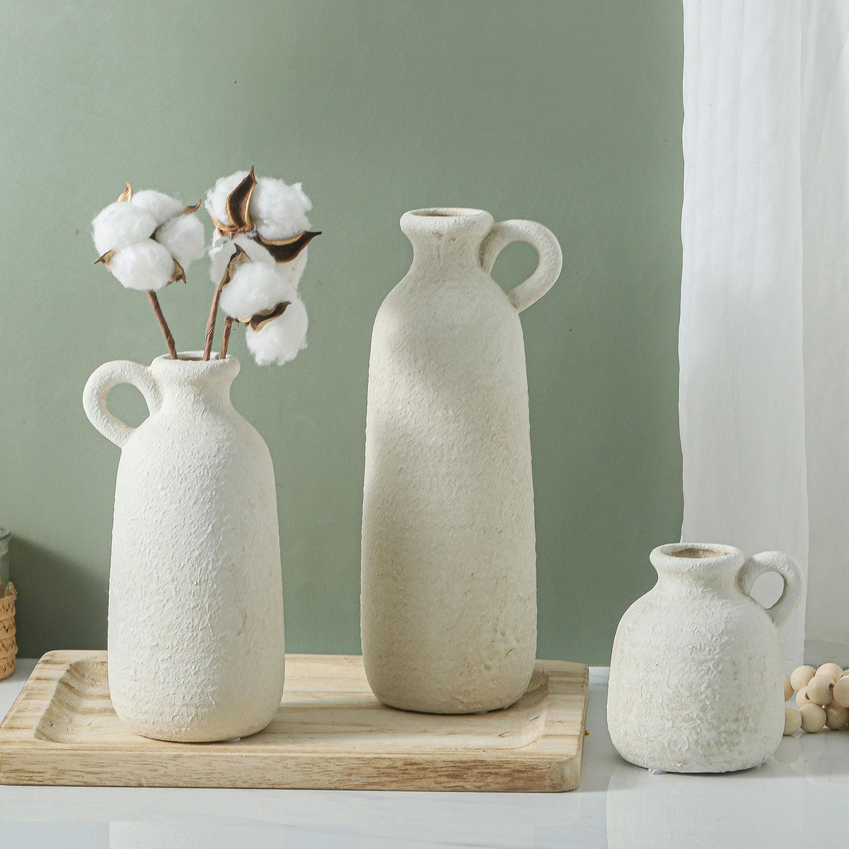 OOIT ceramic vase set of 3 with handle, easy to rearrange on tables.