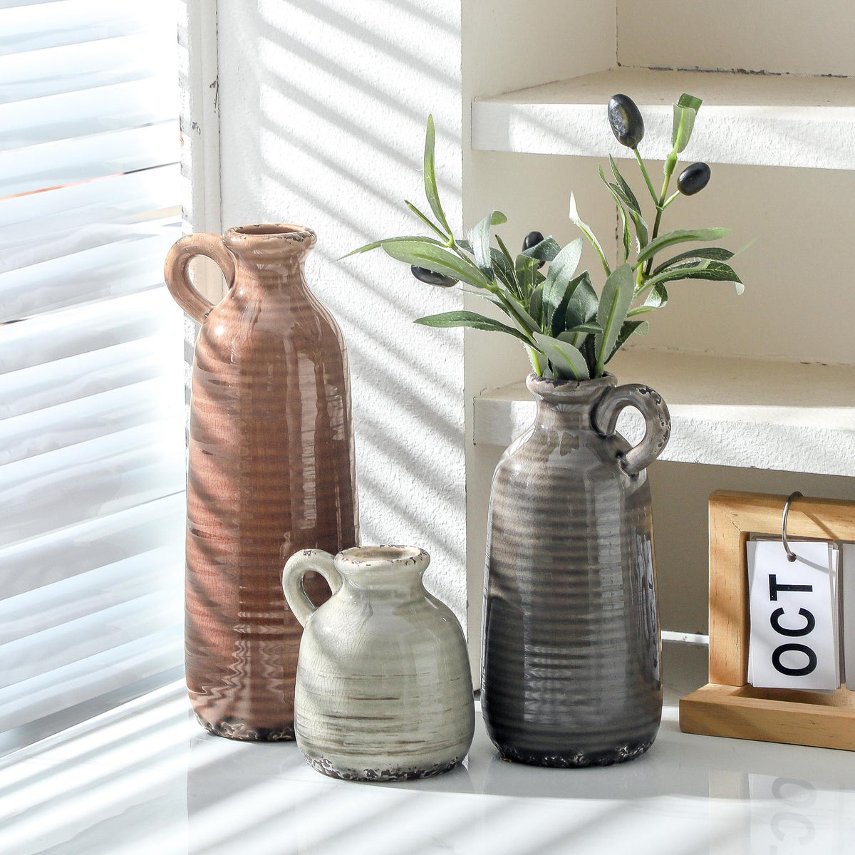 Durable terra cotta construction adds sturdy craft to decor.
