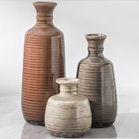 ooit ceramic vases set 3 in neutral rustic finish, perfect for tablescape centerpieces.