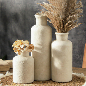 OOIT ceramic vases set of 3 in whitewashed finish for tabletop display.