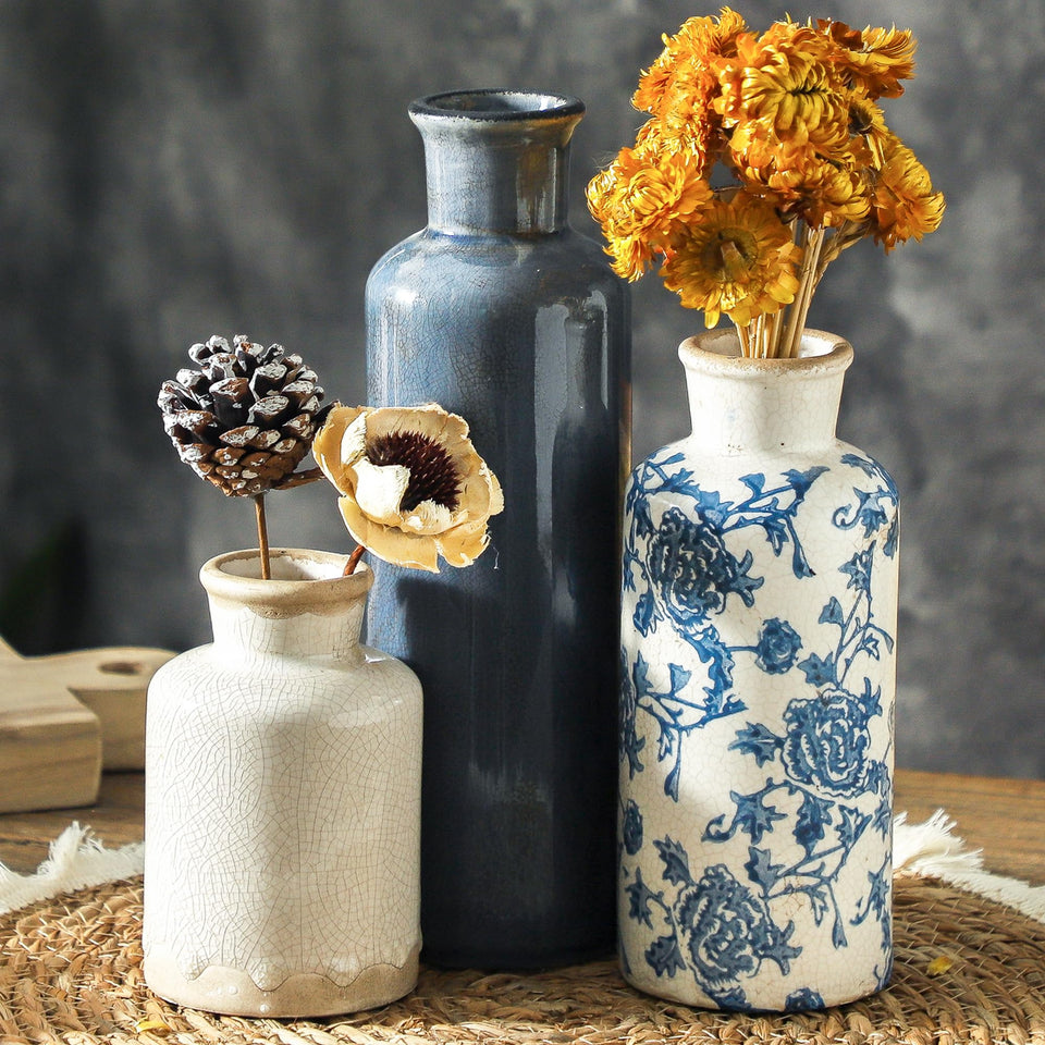 ooit ceramic vintage vases in blue and white ideal for elegant table decor
