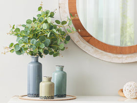 ooit farmhouse modern decor setup on a console