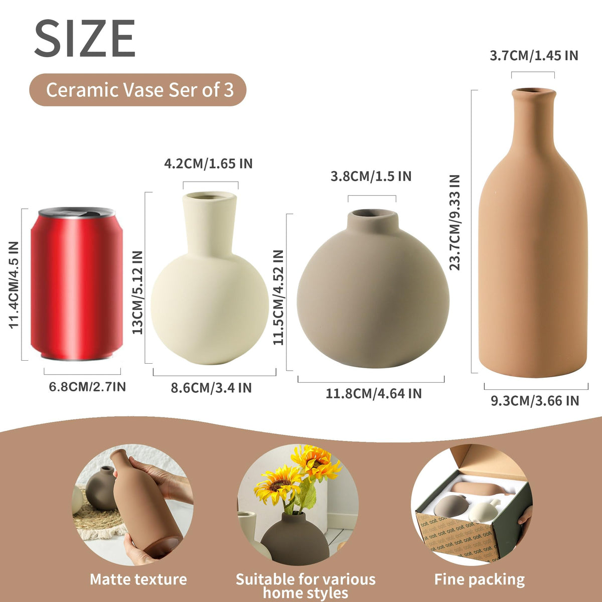 OOIT vase set of 3 medium brown suits versatile tabletop decor