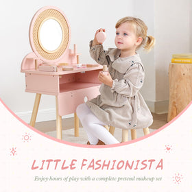 OOOK vanity chair pink seat, ergonomic for small hands during pretend styling
