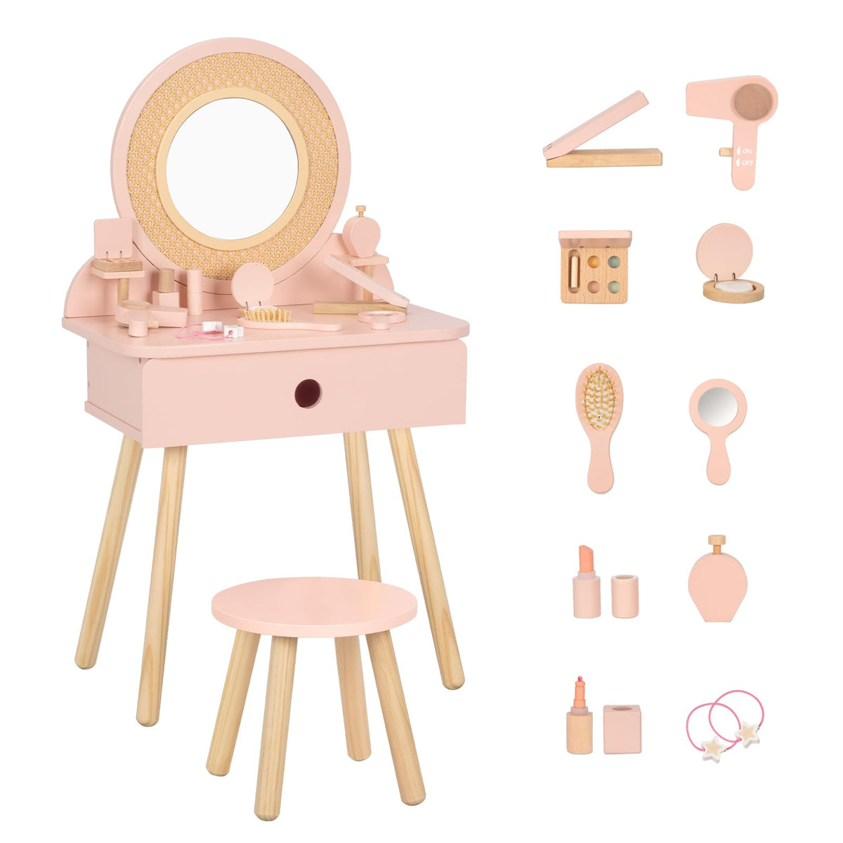 OOOK Kids vanity table in pink desk design for imaginative makeup play