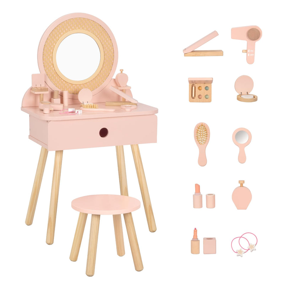 OOOK Kids vanity table in pink desk design for imaginative makeup play