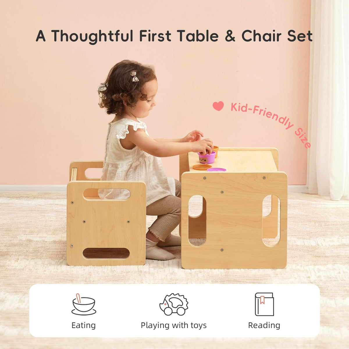 OOOK Montessori table with fence for safe, contained play and reading