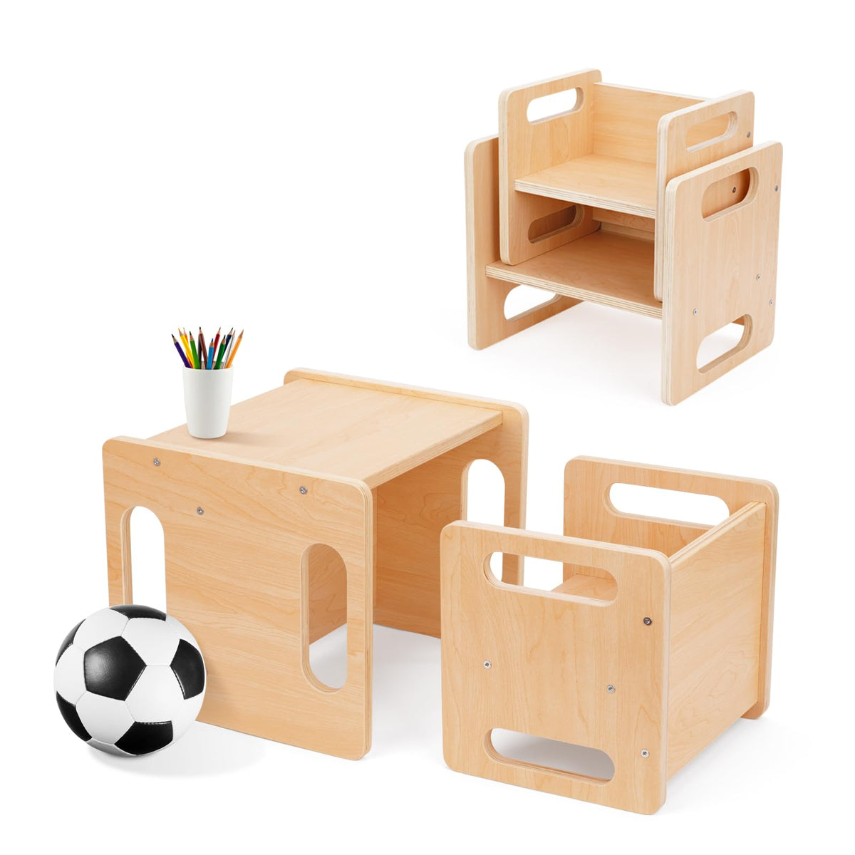 OOOK Montessori table and chair set front view for compact toddler workspace