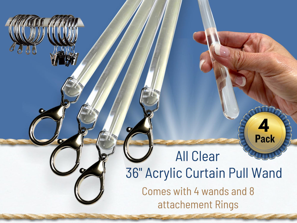 OooWow four-pack curtain pull wands protect drapes from wear.