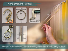 OooWow curtain wand with lobster hook for simple setup.