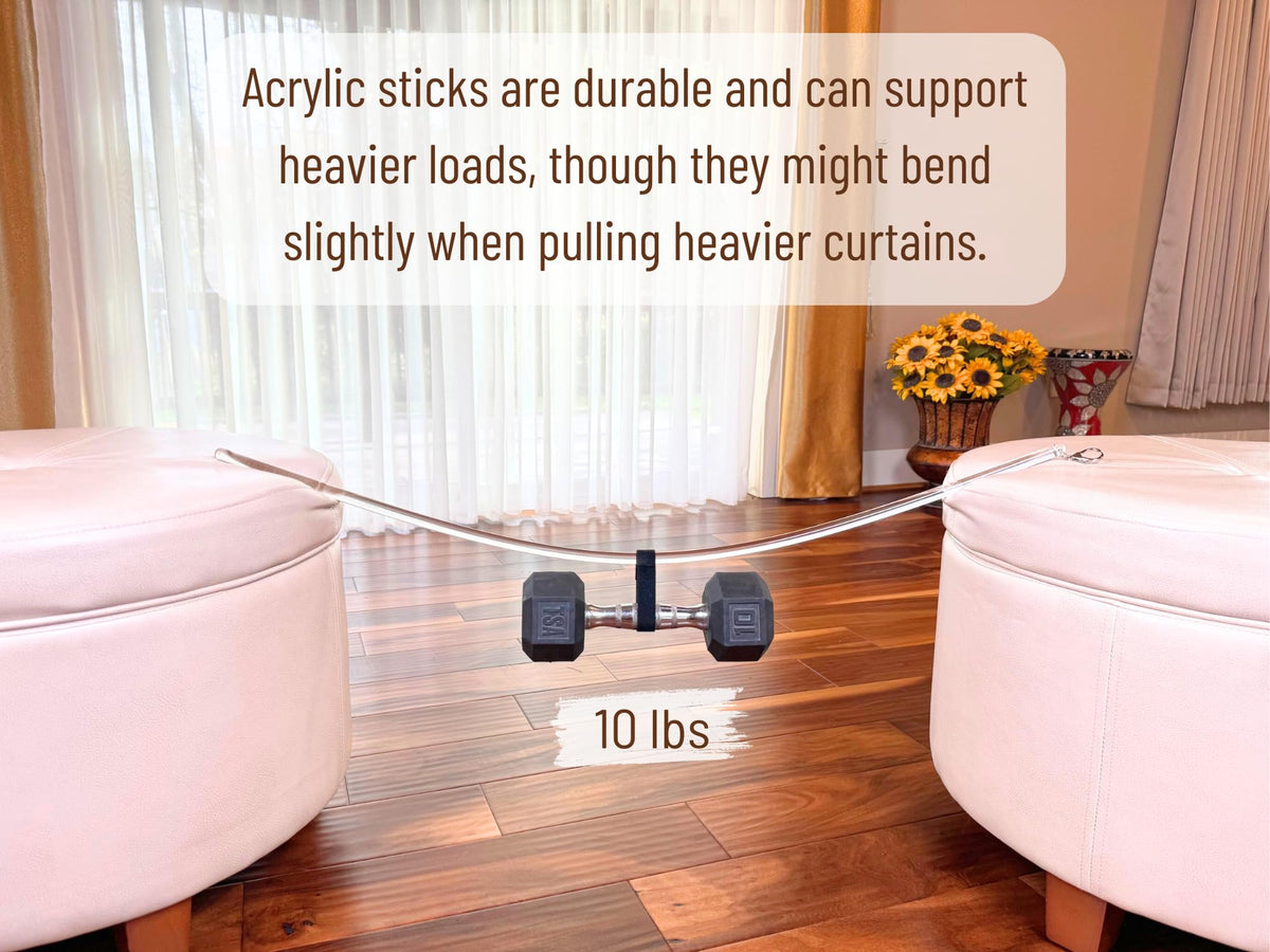 OooWow transparent acrylic drapery wand with invisible profile aids movement.