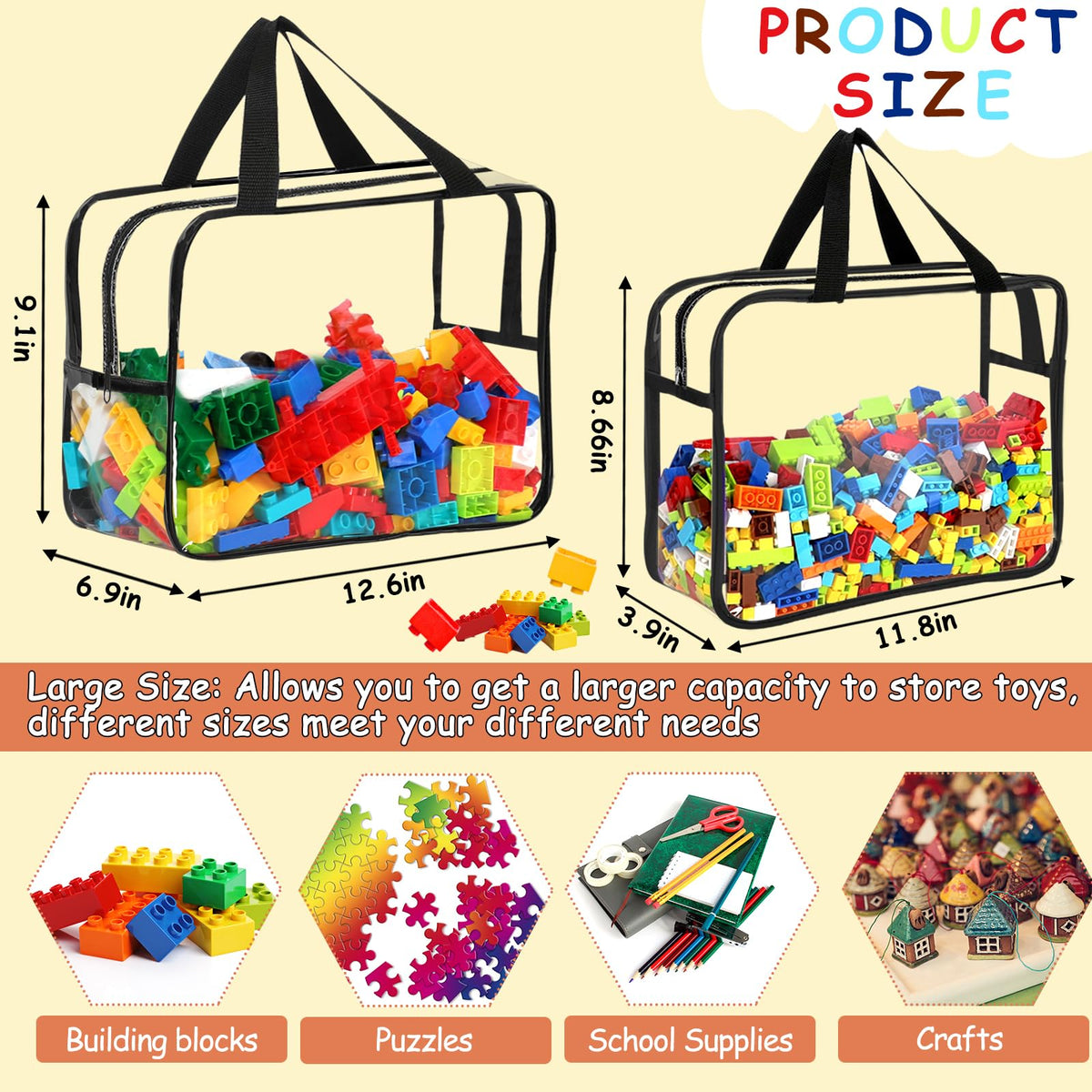 OPELETNNT clear PVC bags, transparent view shows puzzle pieces and blocks.