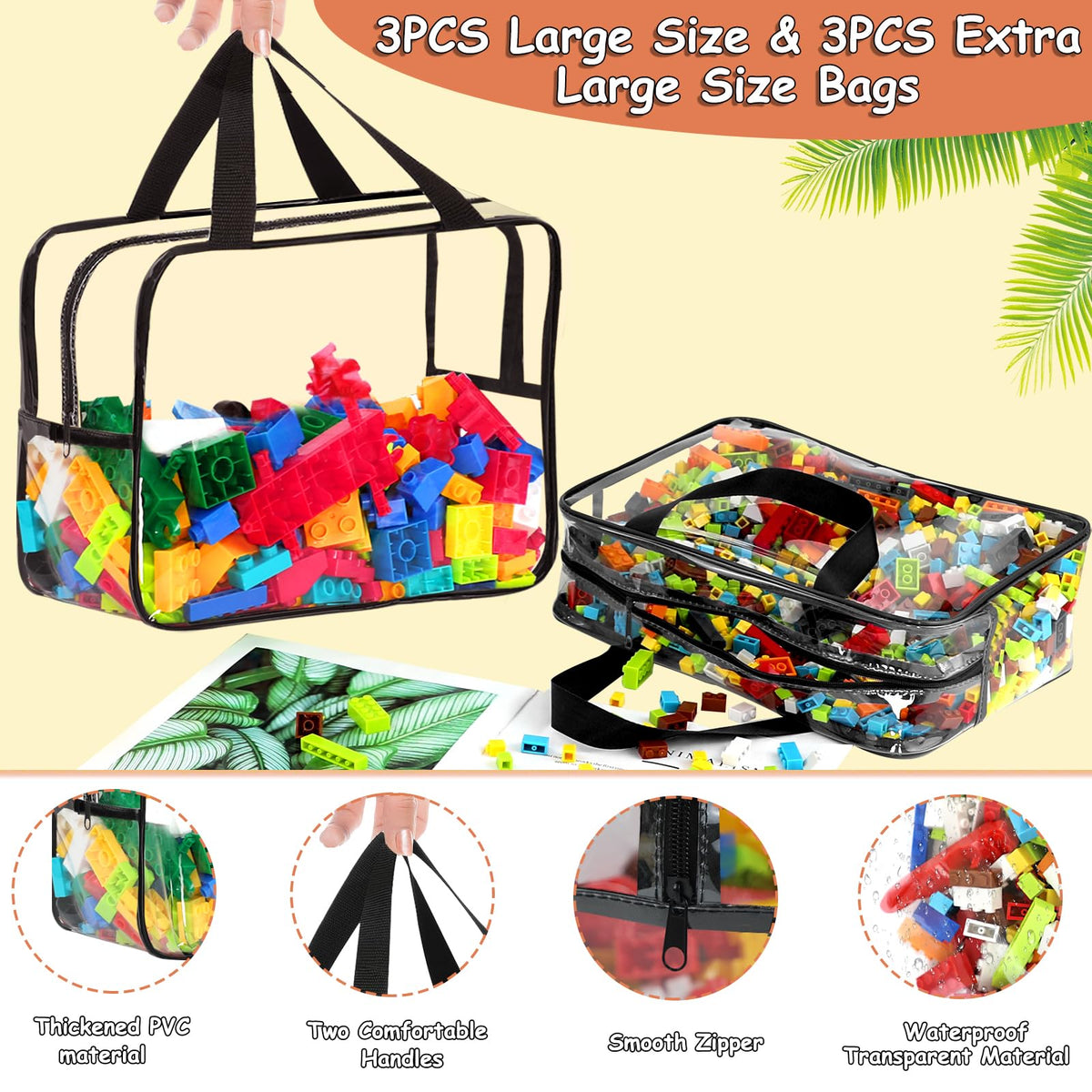 OPELETNNT zippered toy bags with handles, easy transport during trips.