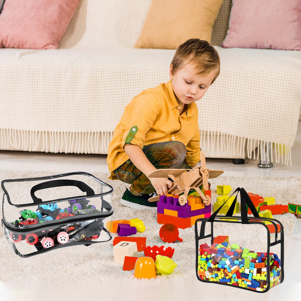 OPELETNNT transparent bags for organization, helps kids spot toys instantly.