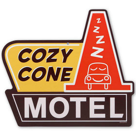 Open Road Brands Disney Pixar Cars Cozy Cone Motel wall sign in bright colors for kid's room decor.