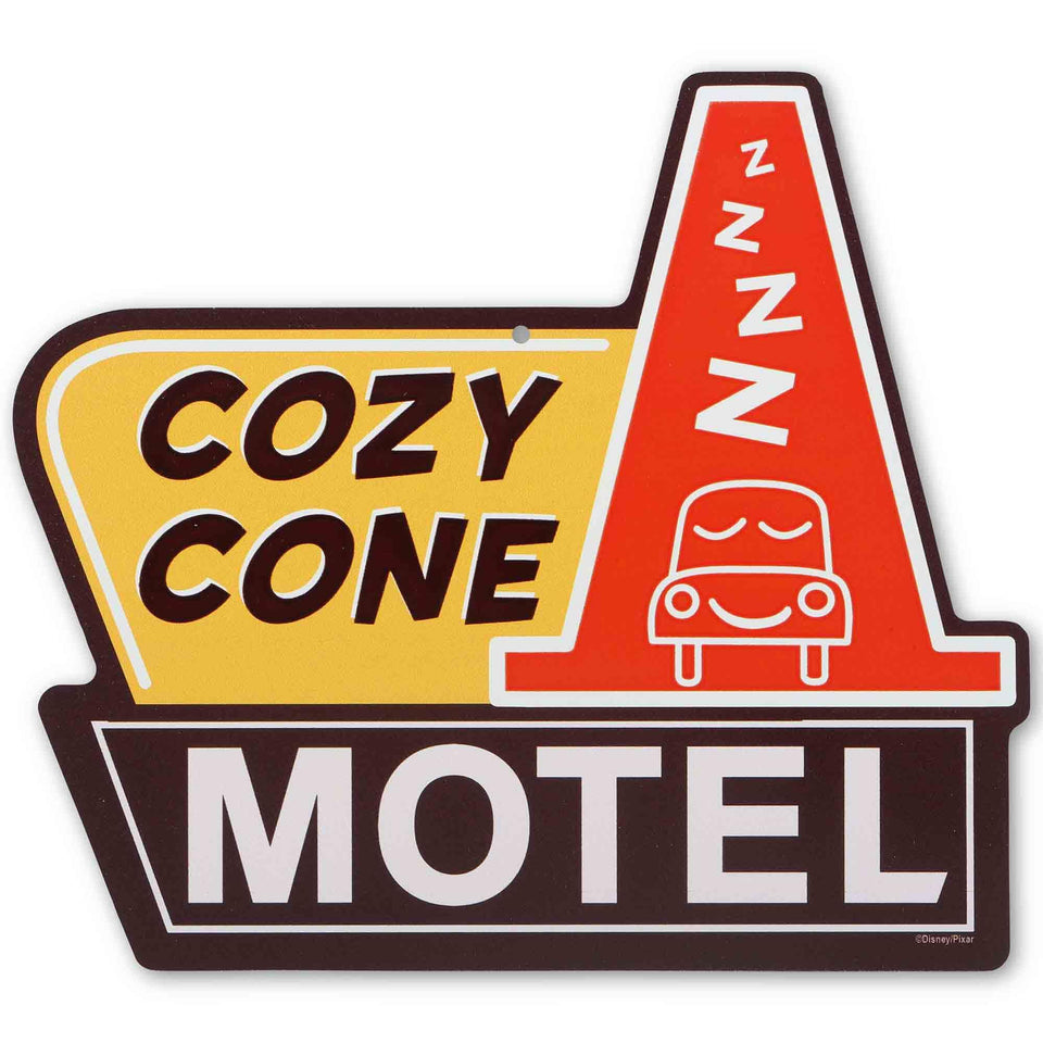 Open Road Brands Disney Pixar Cars Cozy Cone Motel wall sign in bright colors for kid's room decor.