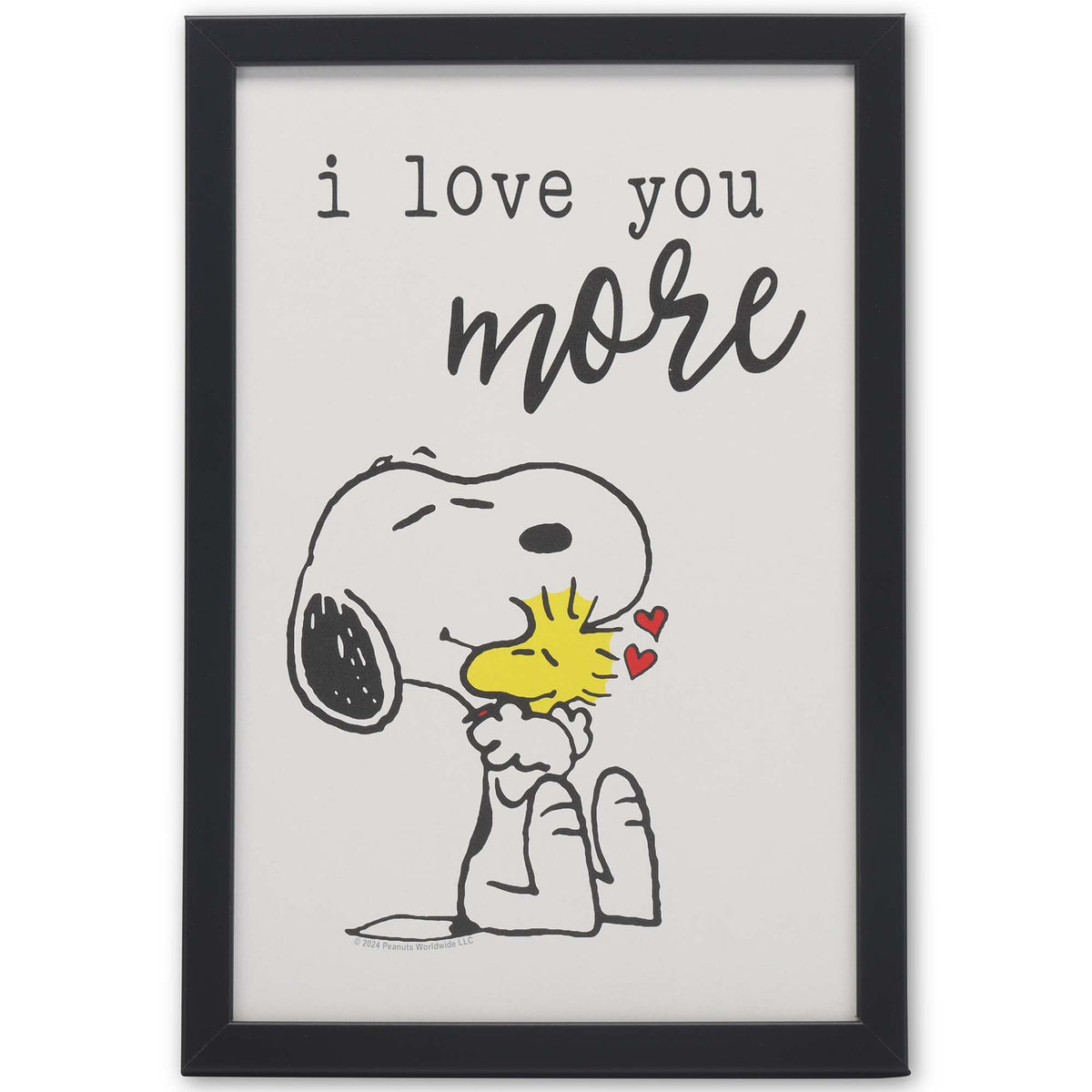 Open Road Brands Snoopy and Woodstock hug in a framed wall decor, cozy bedroom vibes.