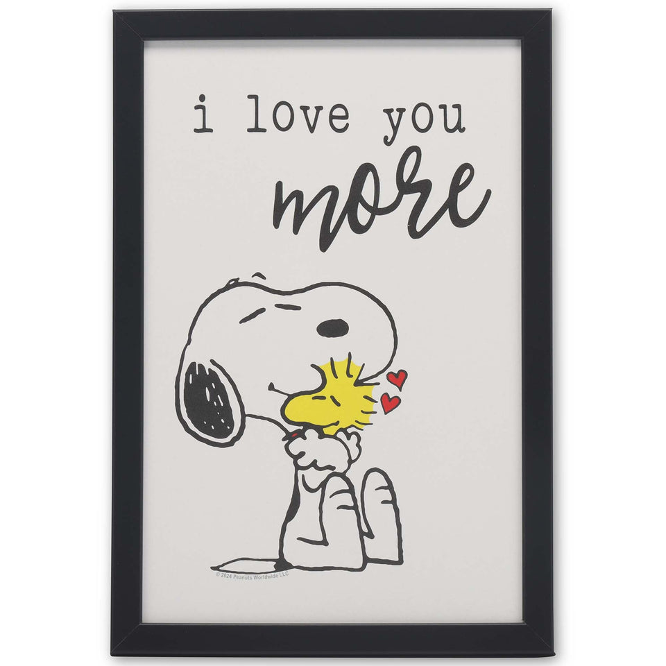 Open Road Brands Snoopy and Woodstock hug in a framed wall decor, cozy bedroom vibes.