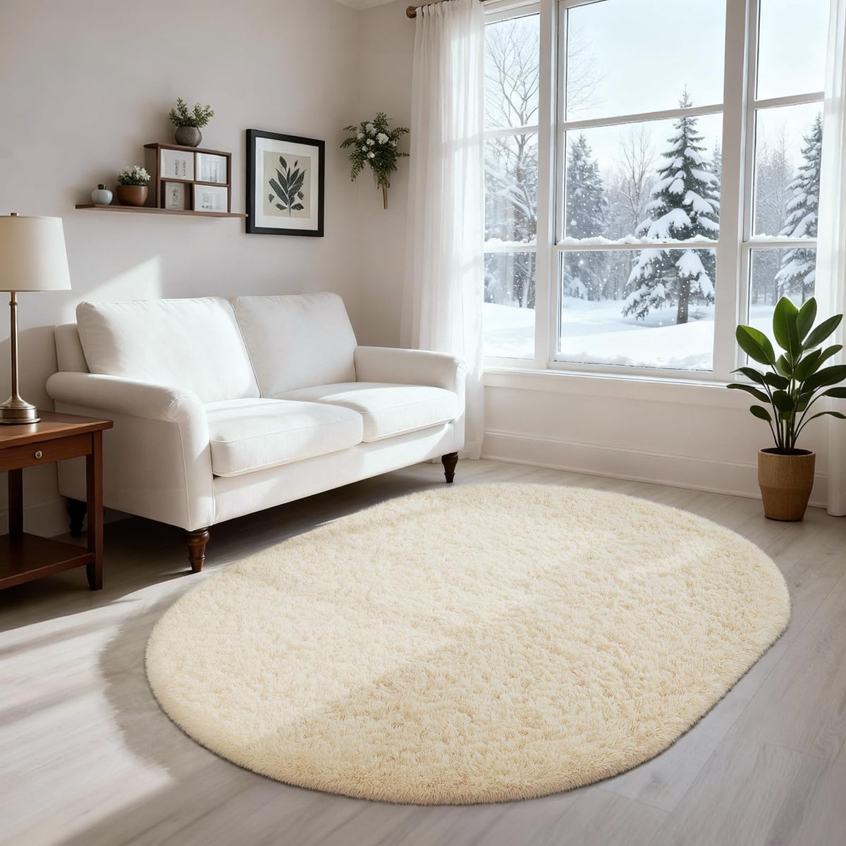 Ophanie ivory 3x5 shag rug for bedroom with plush comfort.