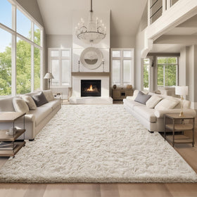 Ophanie ivory area rug in living room adds warmth and soft underfoot comfort