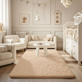 Ophanie beige rug dorm room setup for budget-friendly comfort
