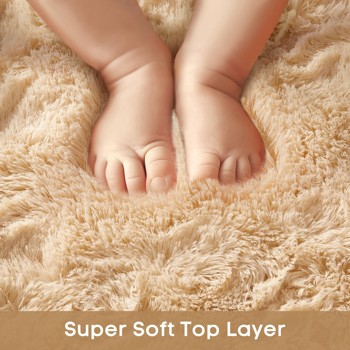 Close-up of Ophanie beige rug soft texture and cozy pile