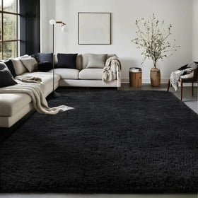 Ophanie black area rug 4x6 for a cozy bedroom with non-slip grip.