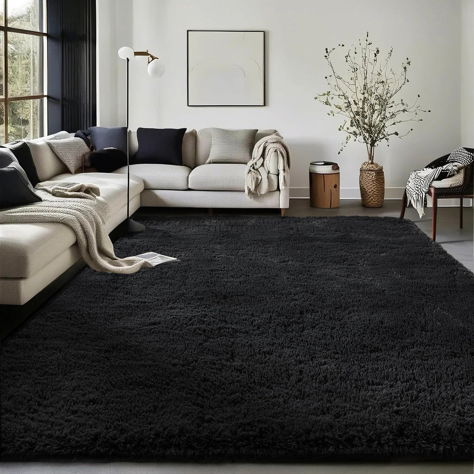 Ophanie black area rug 4x6 for a cozy bedroom with non-slip grip.