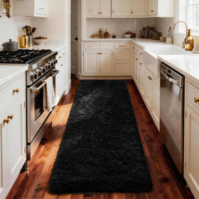 Ophanie black shaggy carpet enhances living room coziness and style