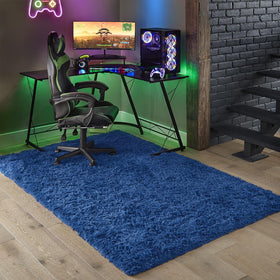 Ophanie blue rug non-slip bottom on hardwood for stable play.