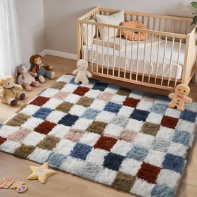 Ophanie checkered rainbow rug for dorm room soft texture and noise-dampening warmth