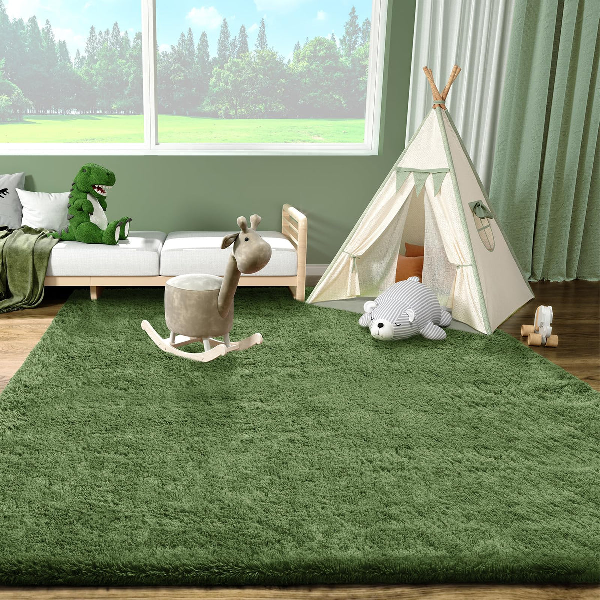 Ophanie gray-green rug bedroom-dorm decor demonstrates versatile color for living spaces