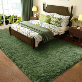 Ophanie gray-green rug grass floor close-up shows plush softness for cozy rooms