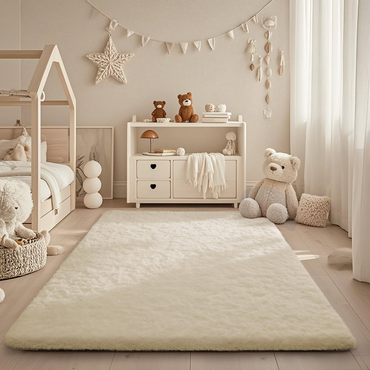 Ophanie shag rug enhances hygge layering for warm interiors.