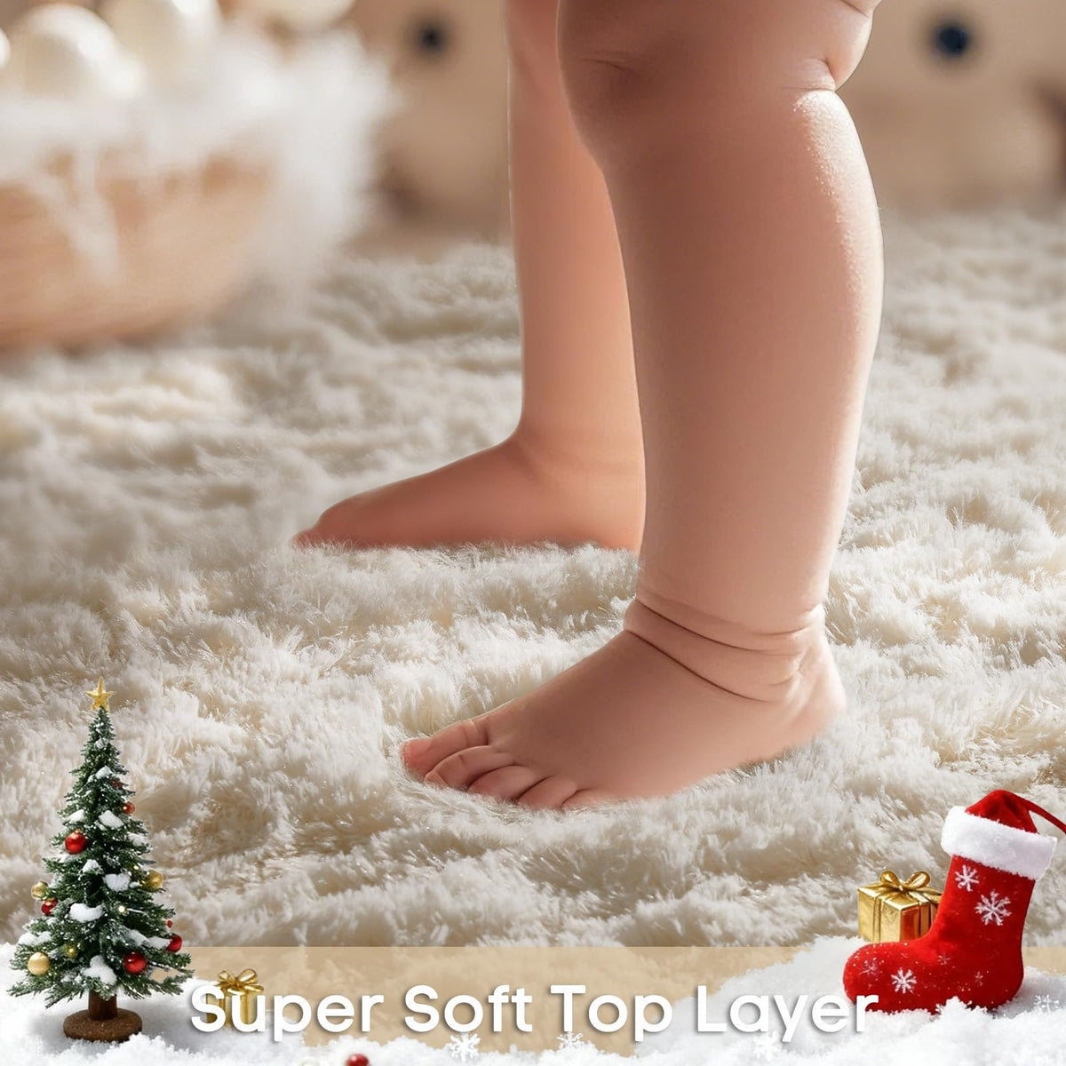 Ophanie ivory shag rug close-up plush texture for barefoot comfort