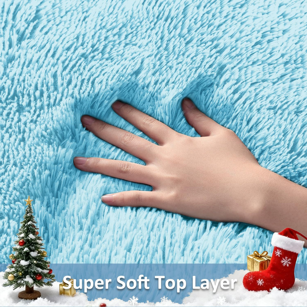 Ophanie light blue rug showing non-slip bottom for safe play areas