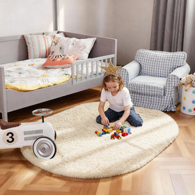 Ophanie rug shows non-slip bottom to reduce movement.