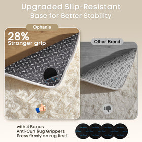 Ophanie non-slip bottom ivory shag rug for safe, steady footing.