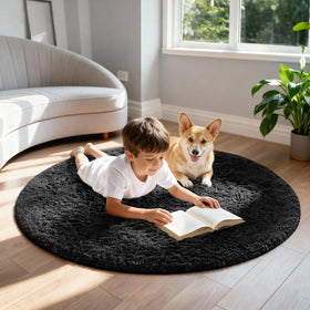 Ophanie round rug highlights non-slip bottom for secure placement
