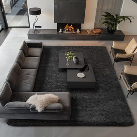 Ophanie rug bottom with non-slip dots prevents sliding on smooth floors.