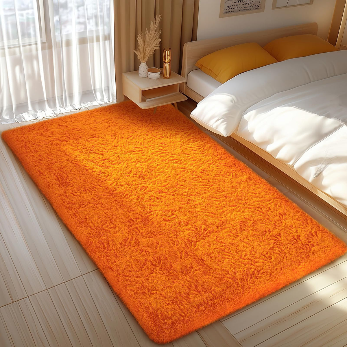 Ophanie Orange Fall Rug with non-slip bottom prevents sliding.